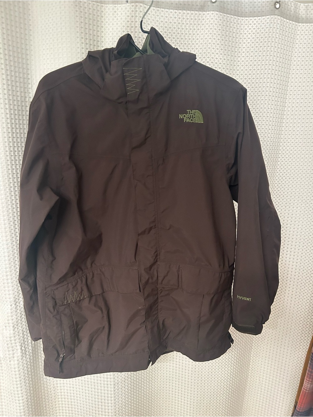 The North Face Brown Kids Raincoat with Green Logo